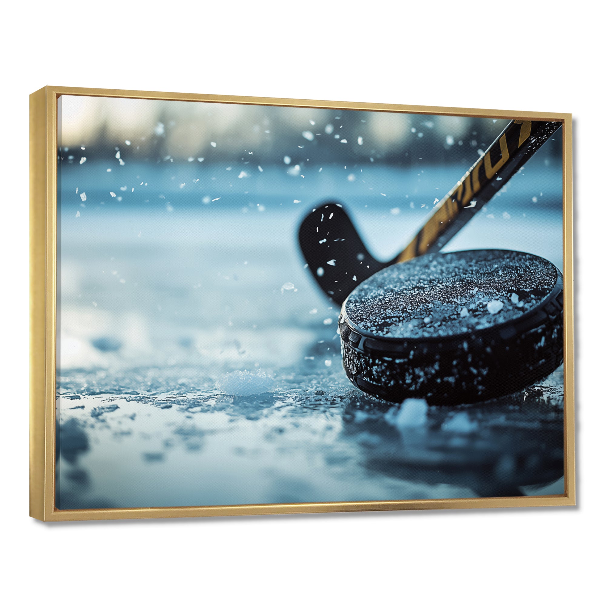 Black Hockey Stick And Rubber Puck I - Sport Hockey Canvas Wall Art