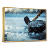 Black Hockey Stick And Rubber Puck I - Sport Hockey Canvas Wall Art