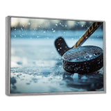 Black Hockey Stick And Rubber Puck I - Sport Hockey Canvas Wall Art