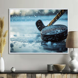 Black Hockey Stick And Rubber Puck I - Sport Hockey Canvas Wall Art