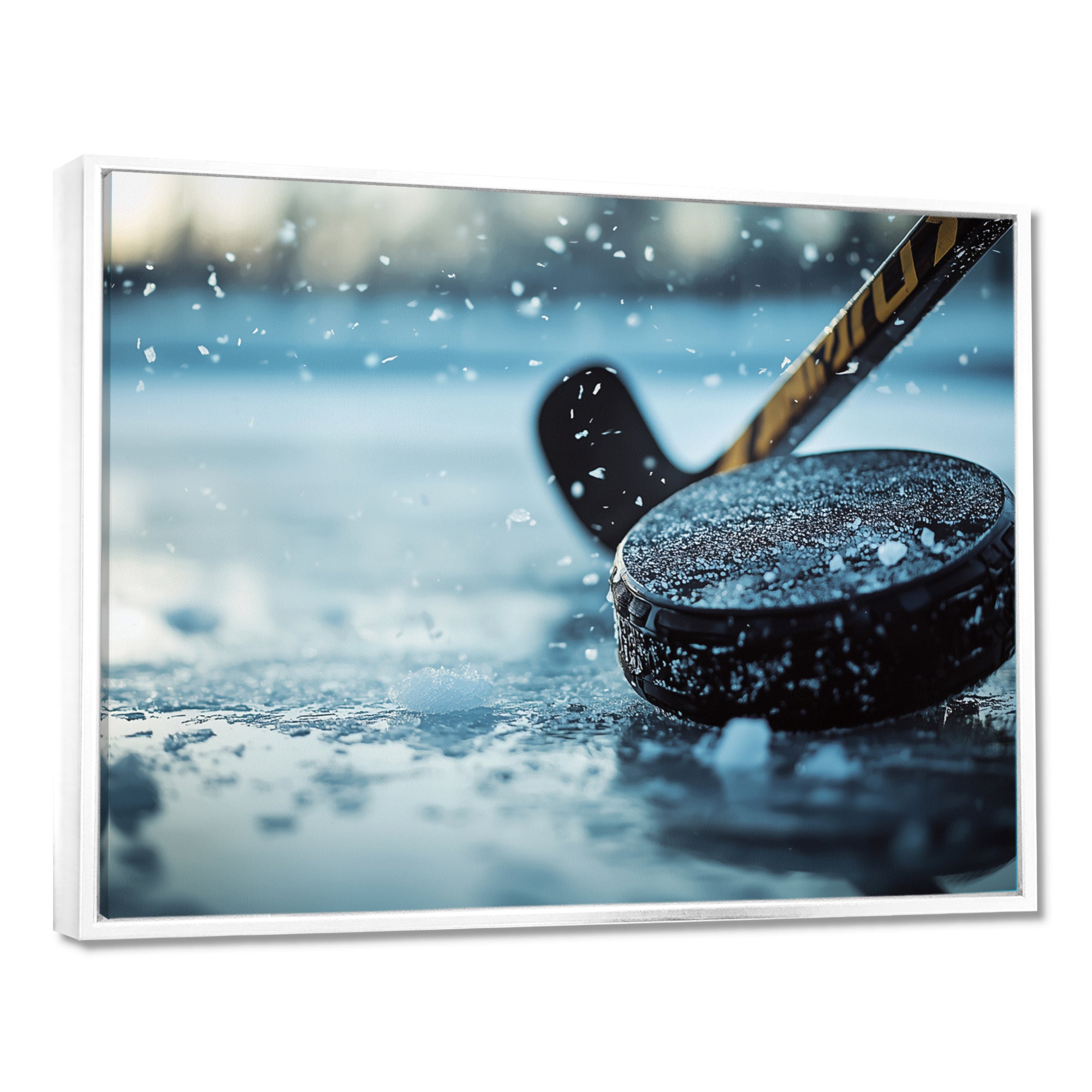 Black Hockey Stick And Rubber Puck I - Sport Hockey Canvas Wall Art