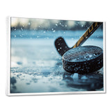 Black Hockey Stick And Rubber Puck I - Sport Hockey Canvas Wall Art