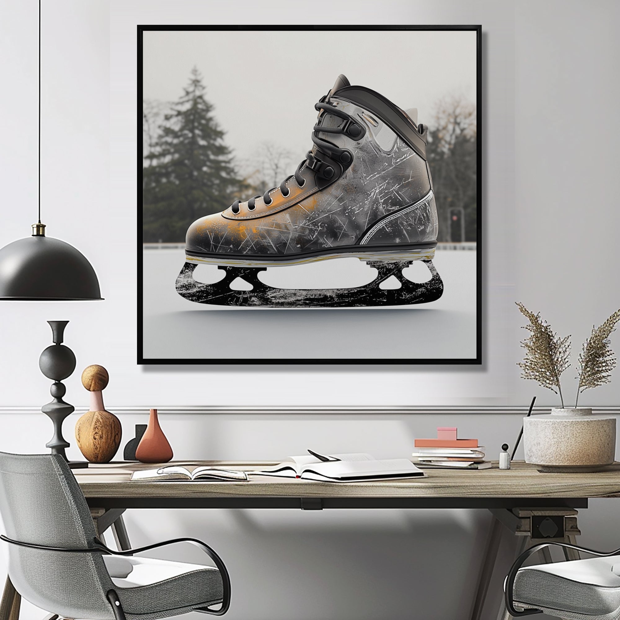 Hockey Skates In Grey And Orange Tones I - Sport Hockey Canvas Wall Art