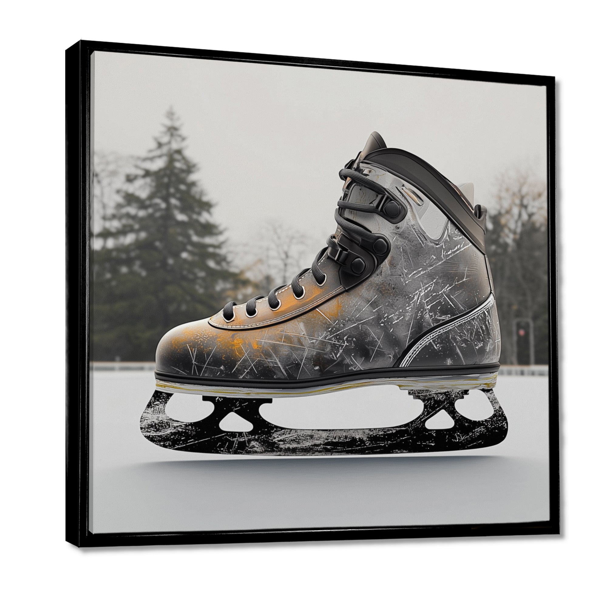 Hockey Skates In Grey And Orange Tones I - Sport Hockey Canvas Wall Art