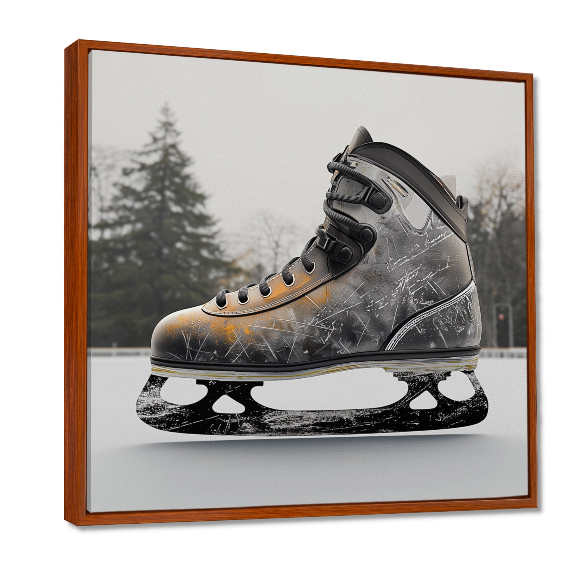 Hockey Skates In Grey And Orange Tones I - Sport Hockey Canvas Wall Art