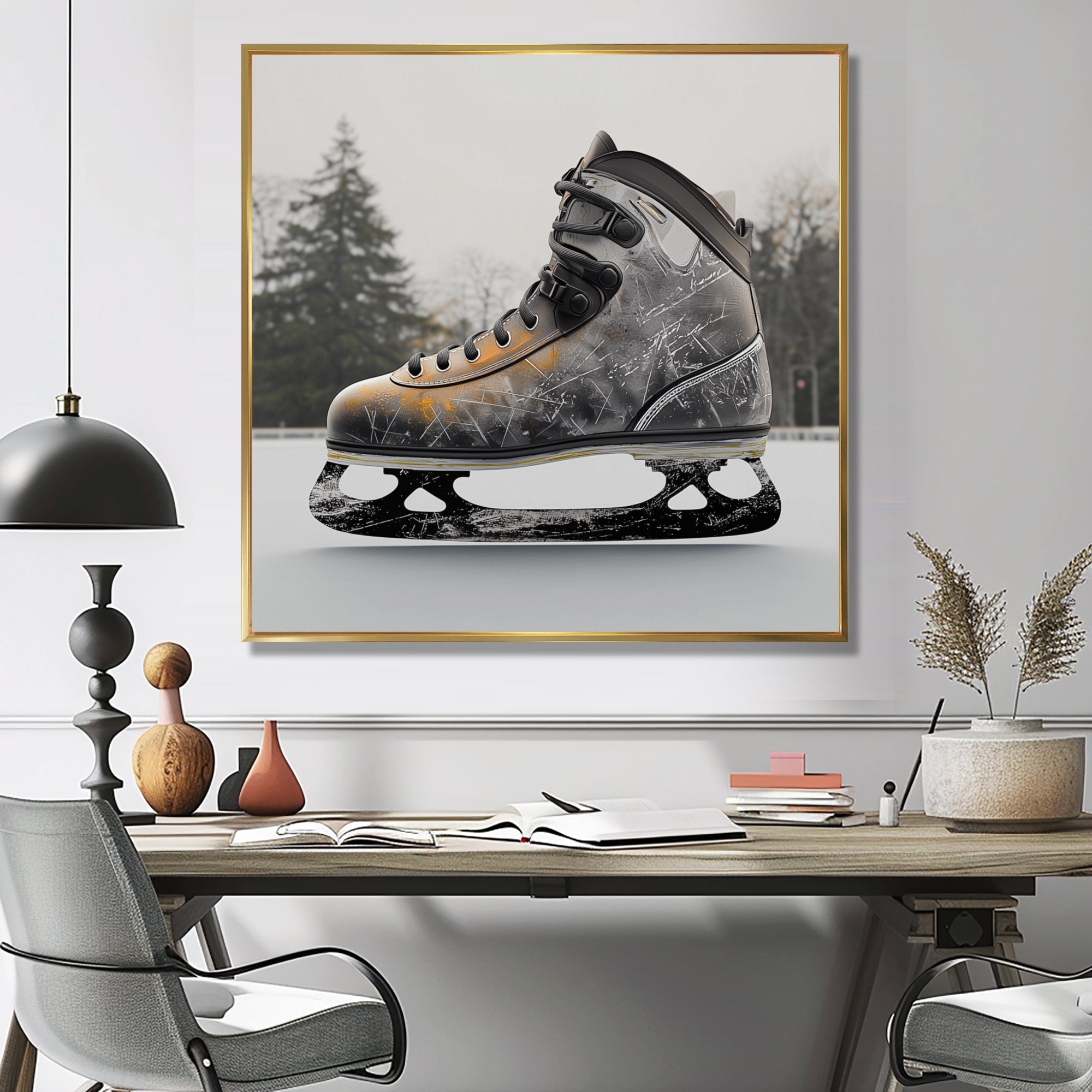 Hockey Skates In Grey And Orange Tones I - Sport Hockey Canvas Wall Art