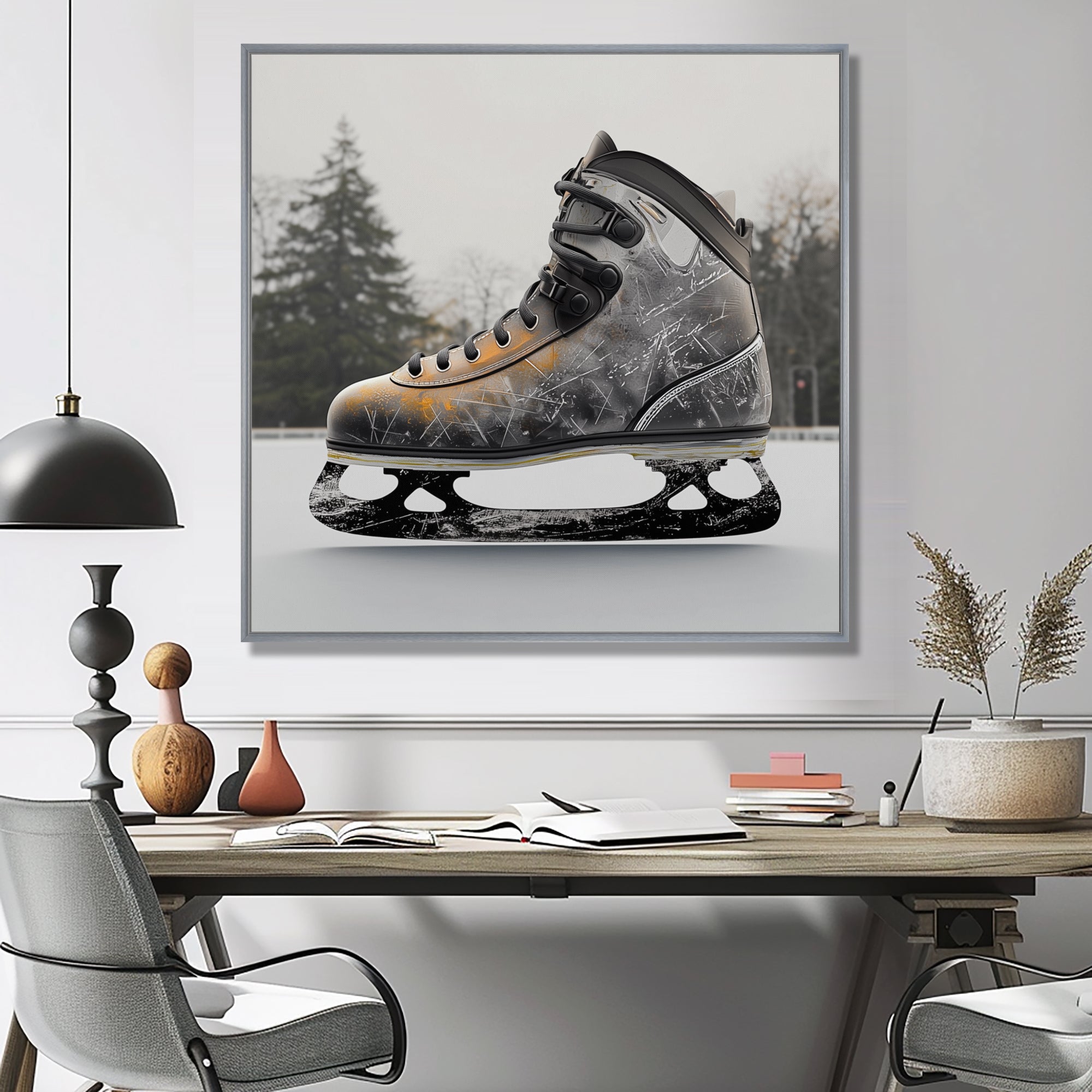 Hockey Skates In Grey And Orange Tones I - Sport Hockey Canvas Wall Art