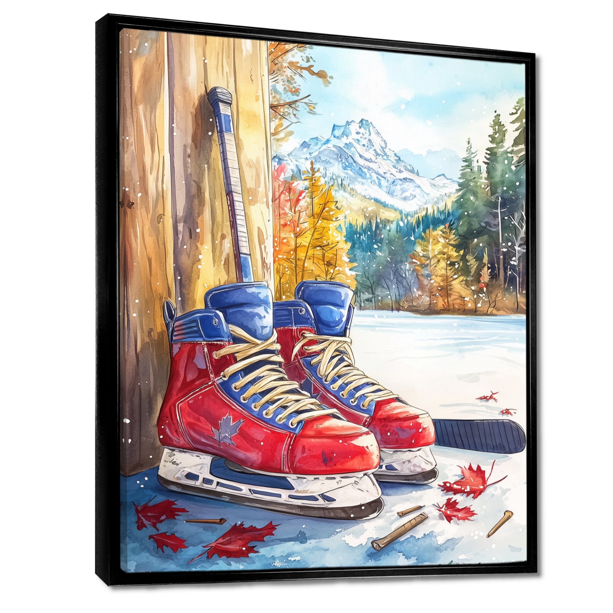 Hockey Skates In Red And Blue Tones I - Sport Hockey Canvas Wall Art