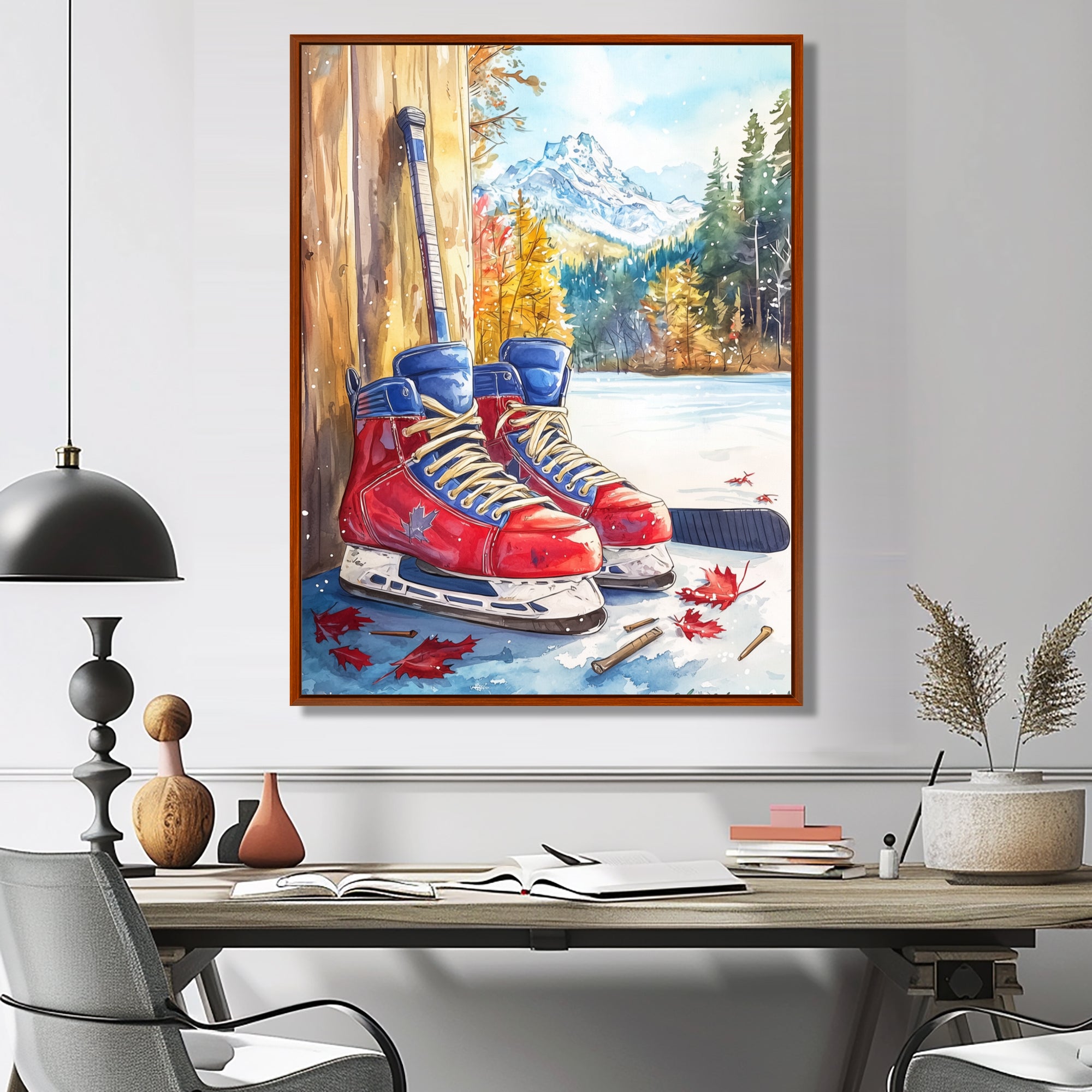 Hockey Skates In Red And Blue Tones I - Sport Hockey Canvas Wall Art