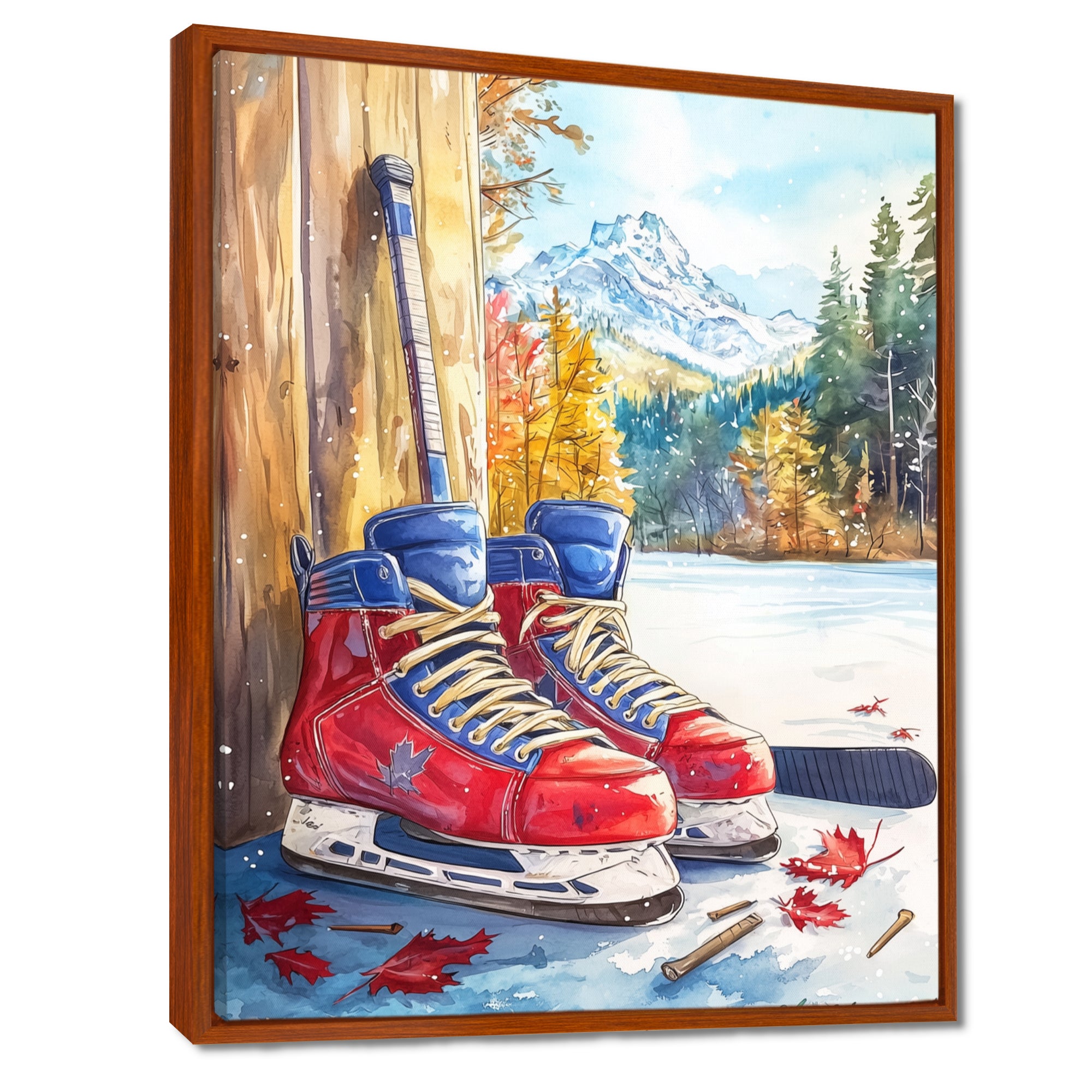 Hockey Skates In Red And Blue Tones I - Sport Hockey Canvas Wall Art
