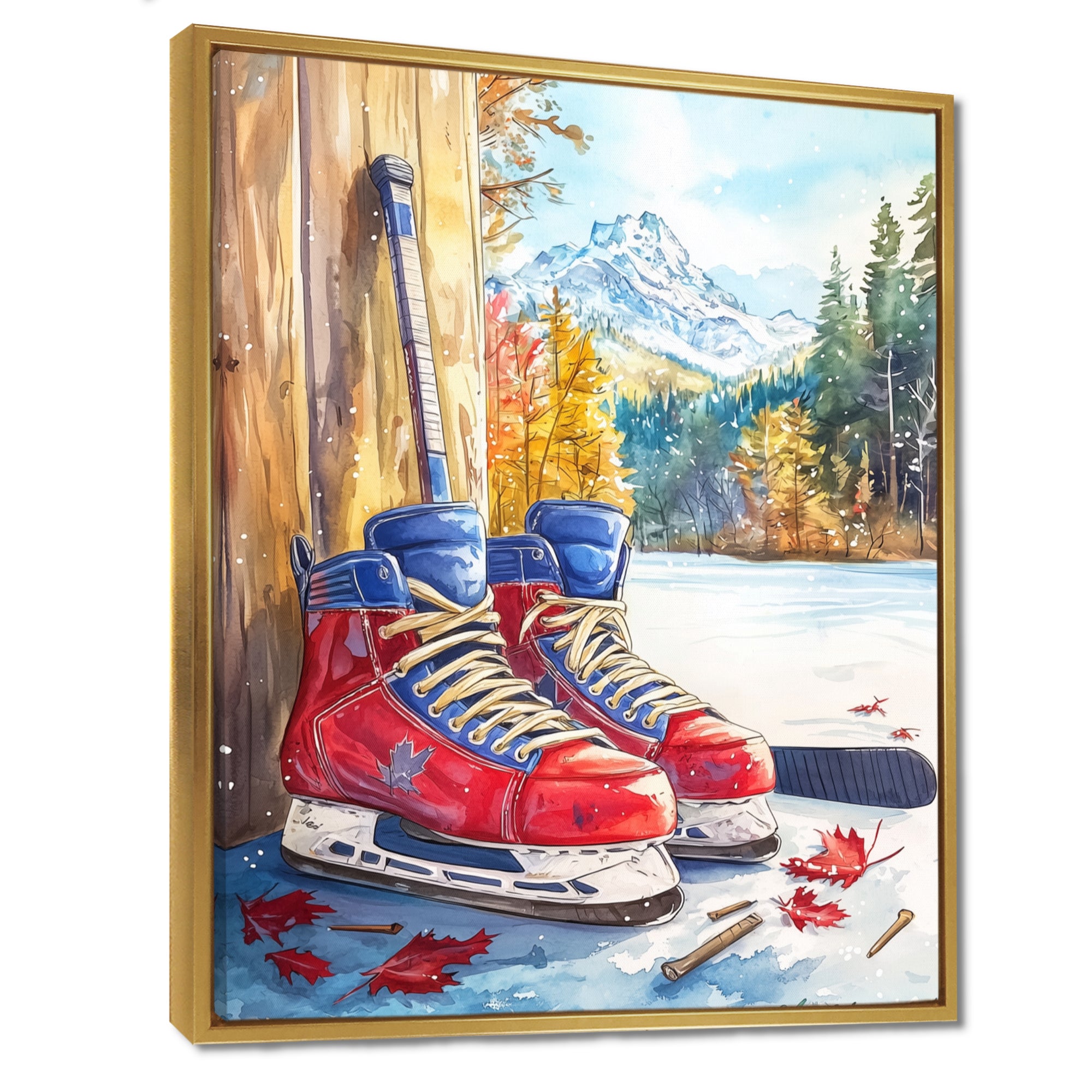 Hockey Skates In Red And Blue Tones I - Sport Hockey Canvas Wall Art
