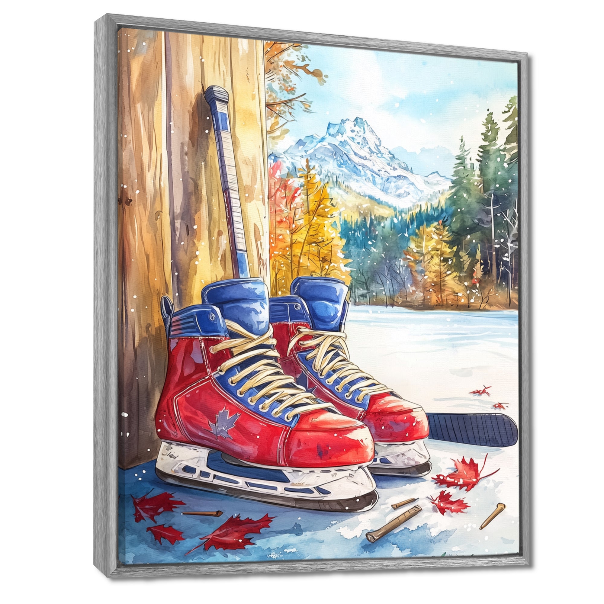 Hockey Skates In Red And Blue Tones I - Sport Hockey Canvas Wall Art