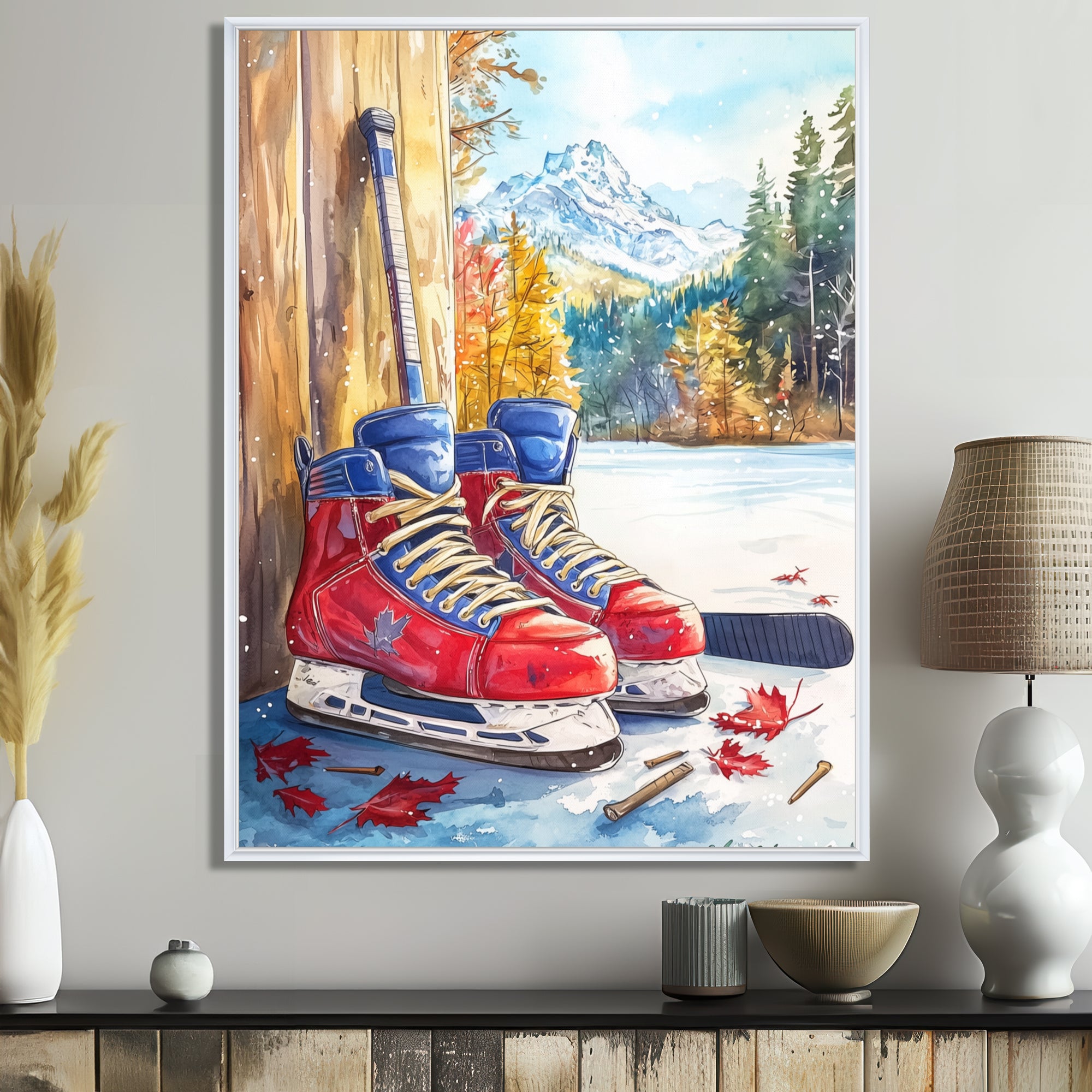 Hockey Skates In Red And Blue Tones I - Sport Hockey Canvas Wall Art