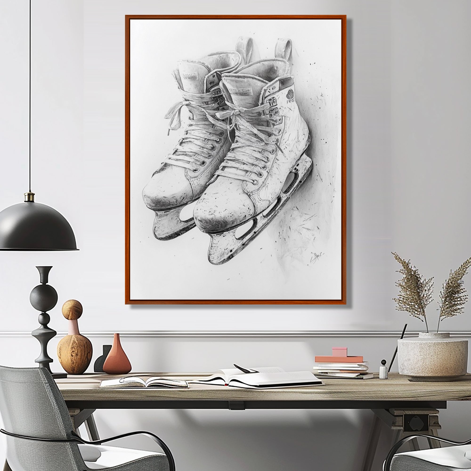 Hockey Skates In Grey - Sport Hockey Canvas Wall Art