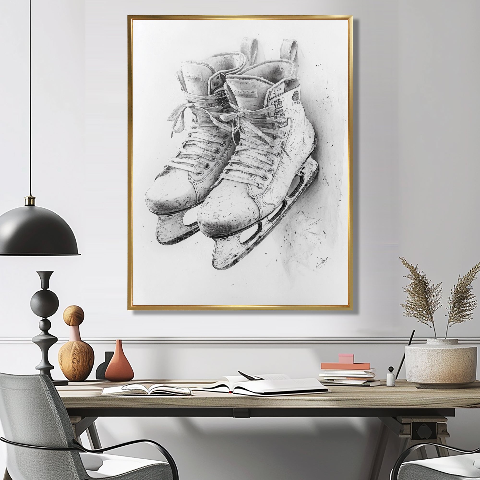 Hockey Skates In Grey - Sport Hockey Canvas Wall Art