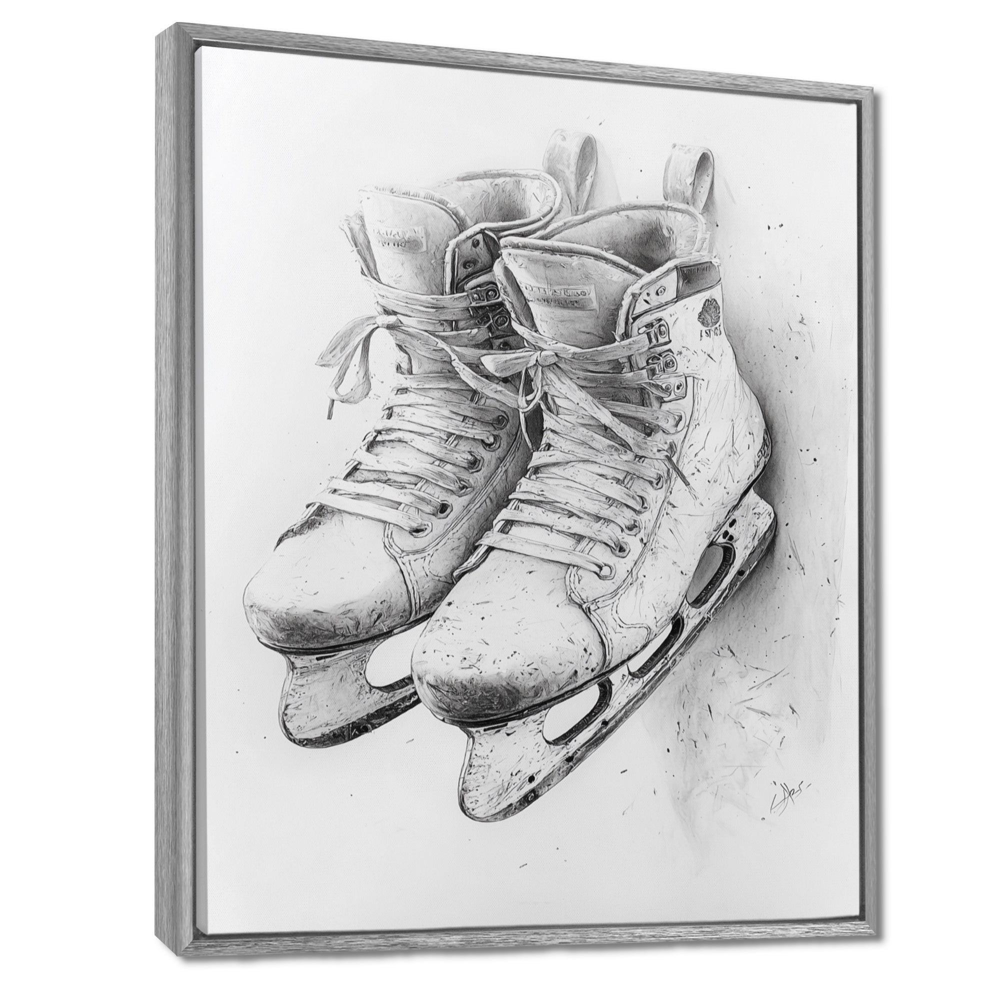 Hockey Skates In Grey - Sport Hockey Canvas Wall Art
