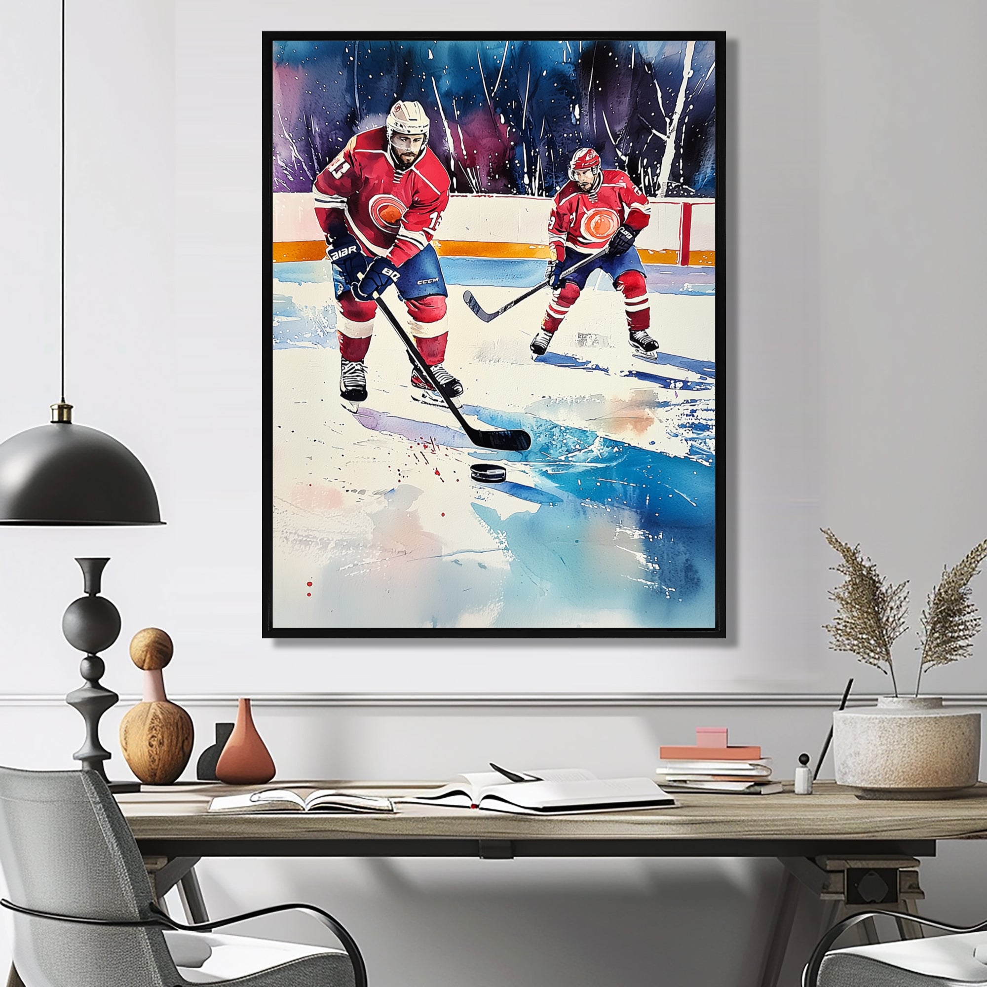 Red Hockey Players In Canada I - Sport Hockey Canvas Wall Art