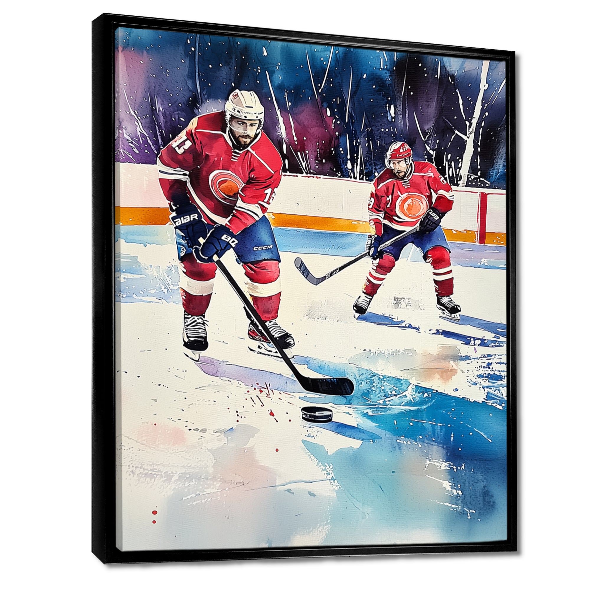 Red Hockey Players In Canada I - Sport Hockey Canvas Wall Art
