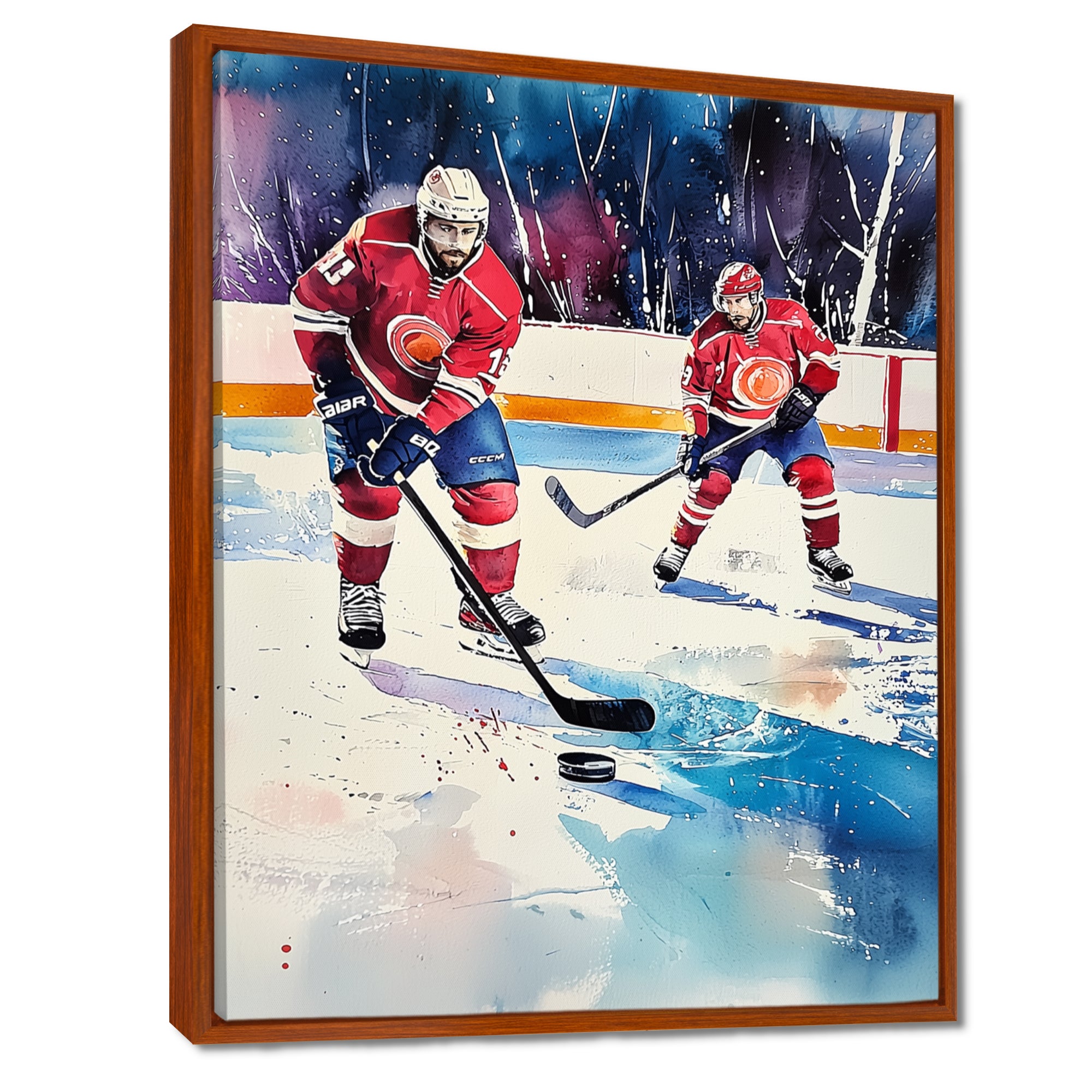 Red Hockey Players In Canada I - Sport Hockey Canvas Wall Art
