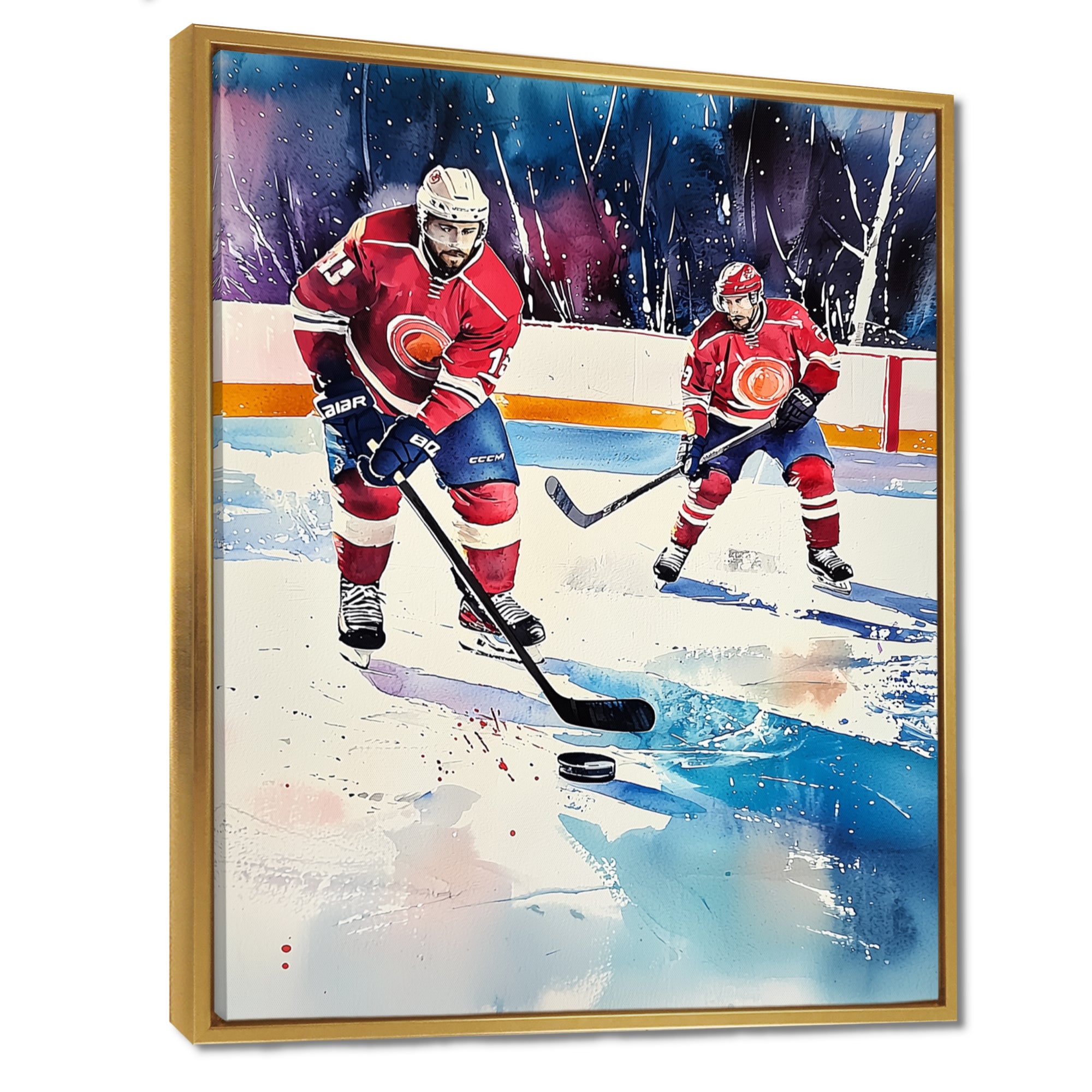 Red Hockey Players In Canada I - Sport Hockey Canvas Wall Art