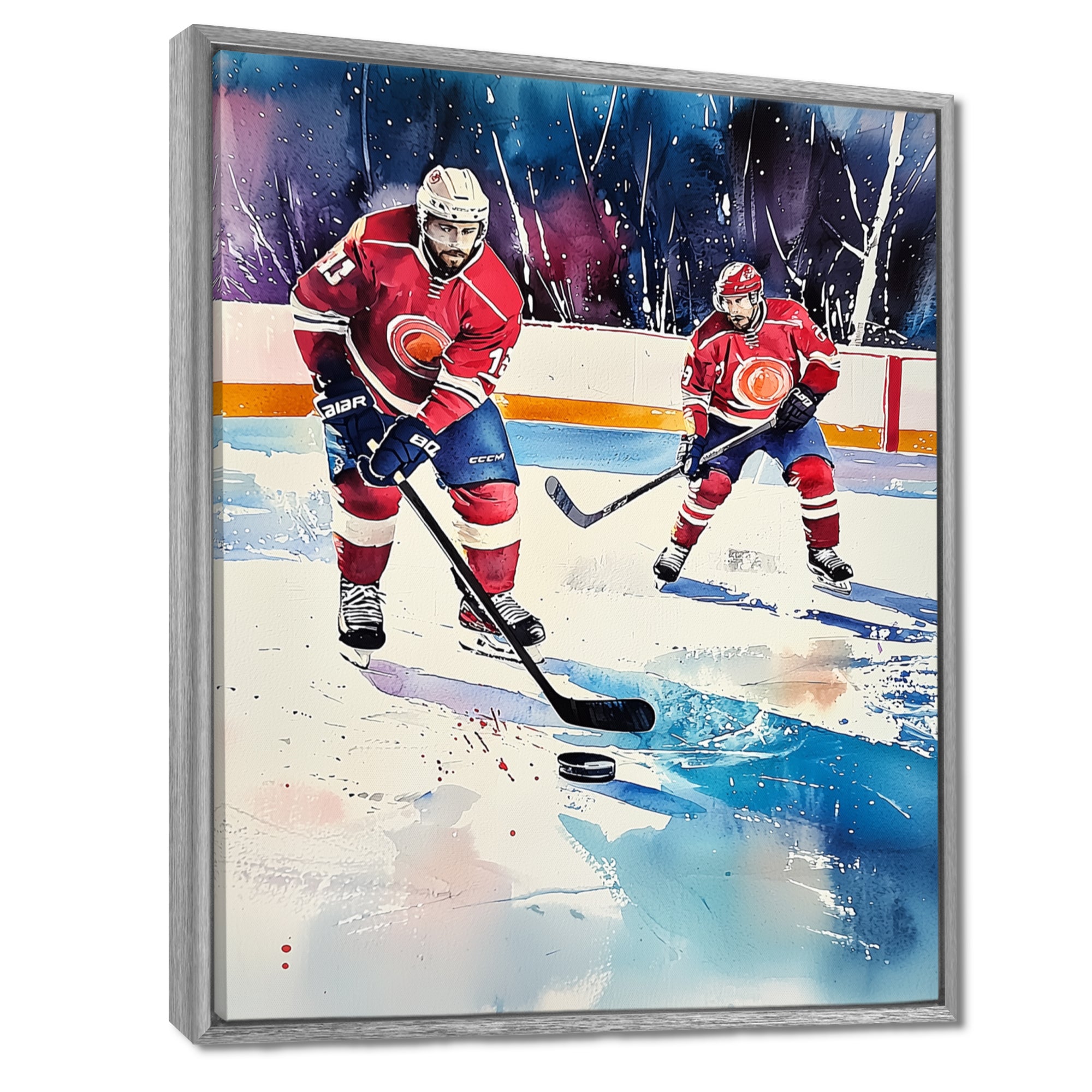 Red Hockey Players In Canada I - Sport Hockey Canvas Wall Art