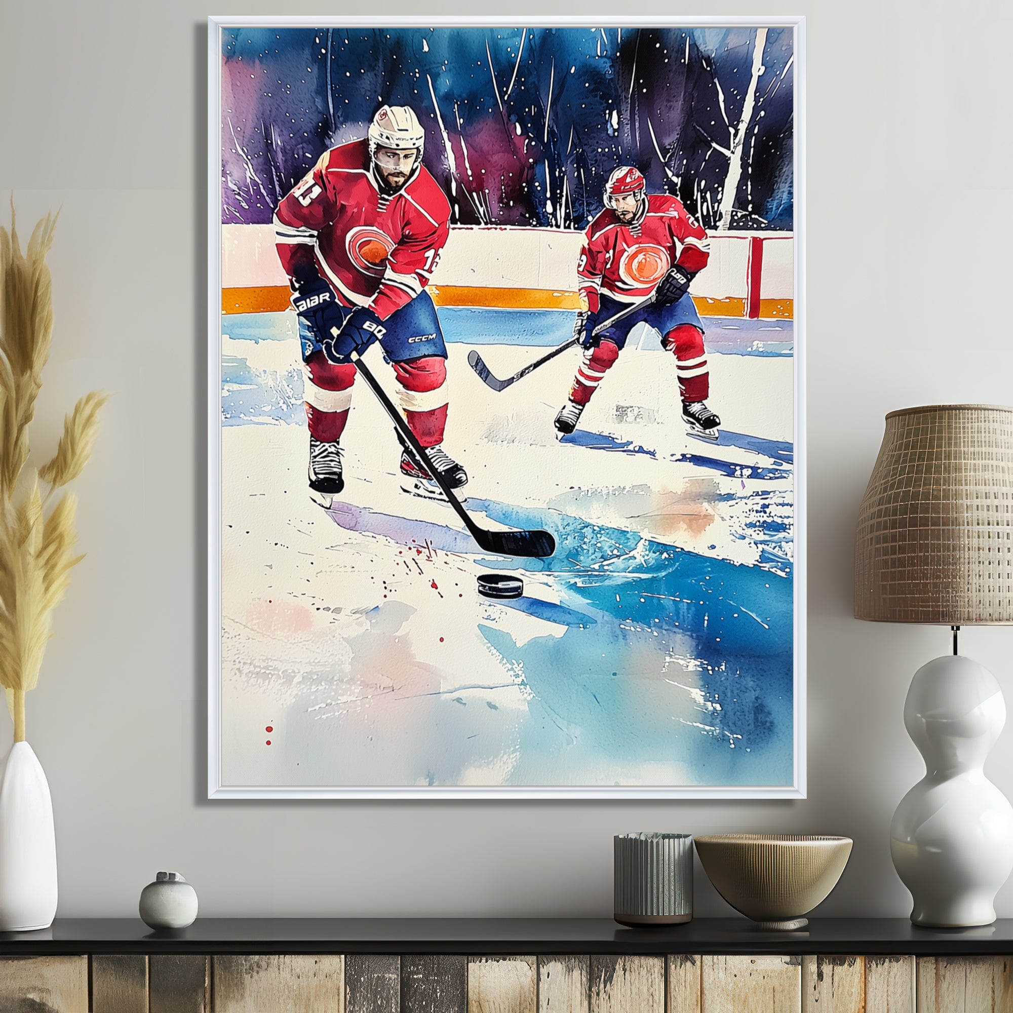 Red Hockey Players In Canada I - Sport Hockey Canvas Wall Art