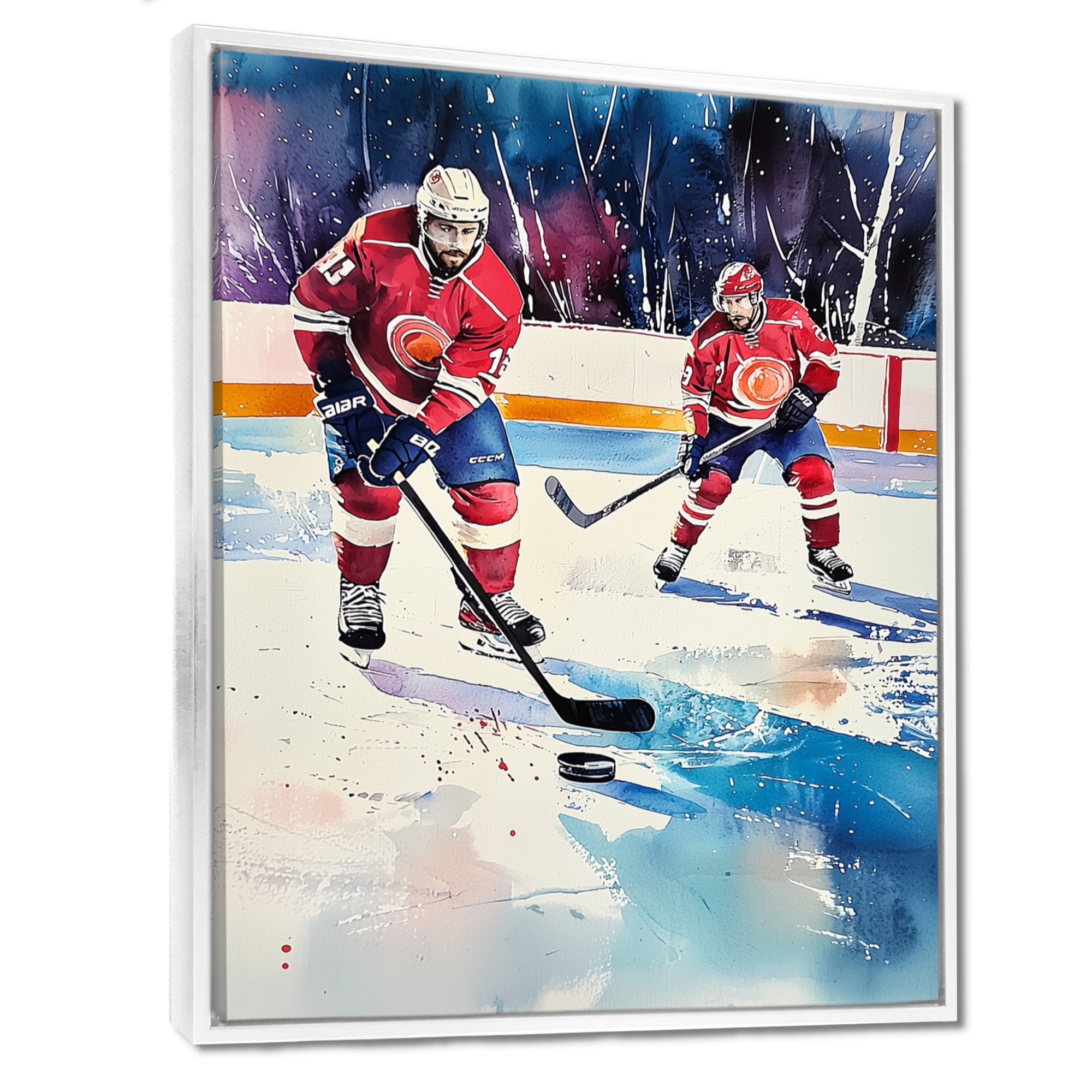Red Hockey Players In Canada I - Sport Hockey Canvas Wall Art