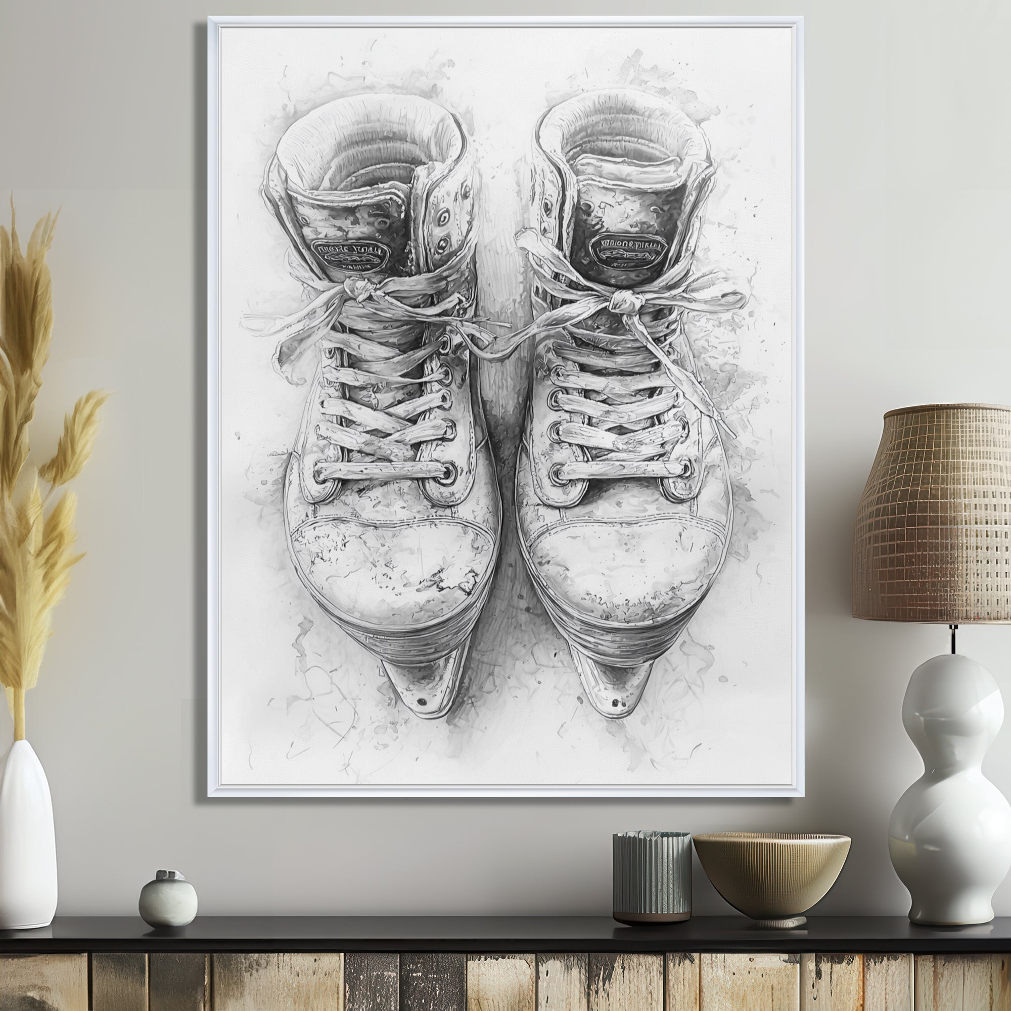 Hockey Skates In Grey And Tones - Sport Hockey Canvas Wall Art