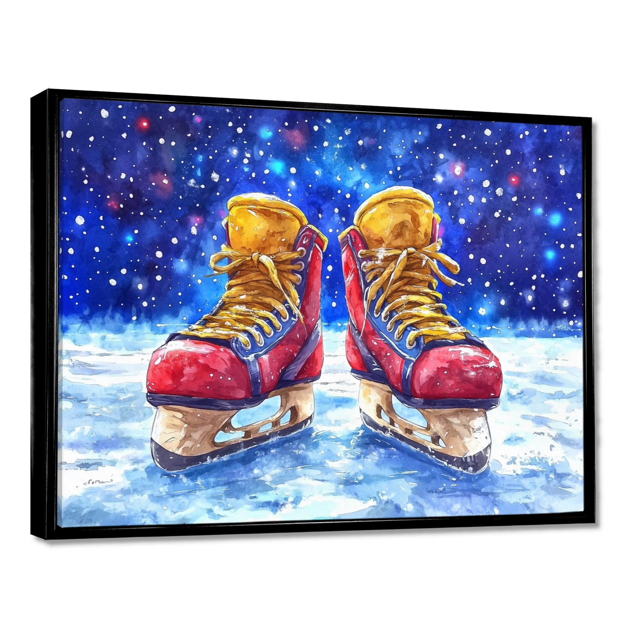 Red Hockey Gear Painting Accented With Blue - Sport Hockey Canvas Wall Art