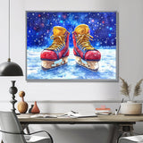 Red Hockey Gear Painting Accented With Blue - Sport Hockey Canvas Wall Art