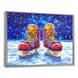Red Hockey Gear Painting Accented With Blue - Sport Hockey Canvas Wall Art