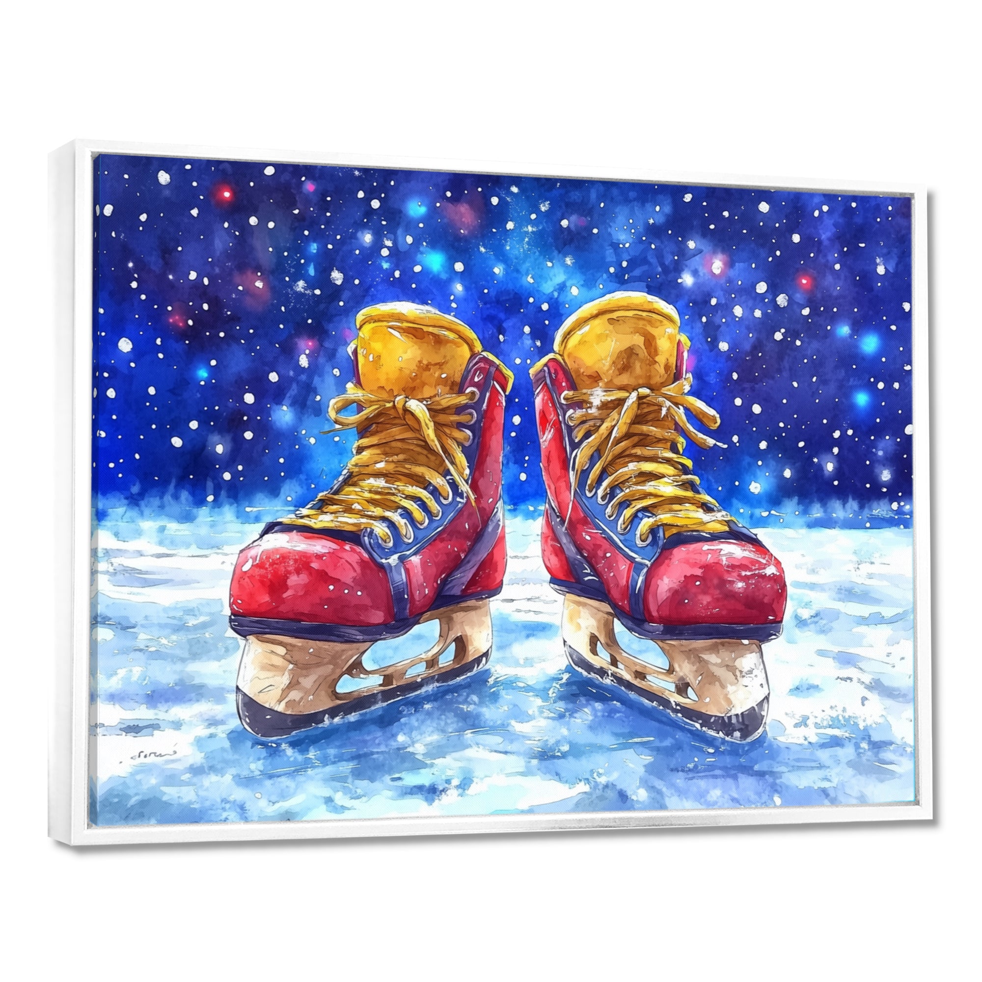 Red Hockey Gear Painting Accented With Blue - Sport Hockey Canvas Wall Art