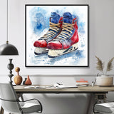 Red Blue Watercolor Hockey Skates - Sport Hockey Canvas Wall Art