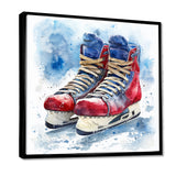 Red Blue Watercolor Hockey Skates - Sport Hockey Canvas Wall Art