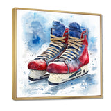 Red Blue Watercolor Hockey Skates - Sport Hockey Canvas Wall Art