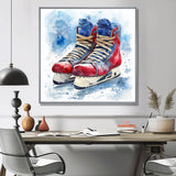 Red Blue Watercolor Hockey Skates - Sport Hockey Canvas Wall Art