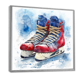 Red Blue Watercolor Hockey Skates - Sport Hockey Canvas Wall Art