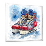 Red Blue Watercolor Hockey Skates - Sport Hockey Canvas Wall Art