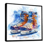 Yellow Blue Watercolor Hockey Skates - Sport Hockey Canvas Wall Art
