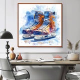 Yellow Blue Watercolor Hockey Skates - Sport Hockey Canvas Wall Art