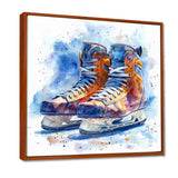 Yellow Blue Watercolor Hockey Skates - Sport Hockey Canvas Wall Art