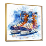 Yellow Blue Watercolor Hockey Skates - Sport Hockey Canvas Wall Art