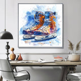 Yellow Blue Watercolor Hockey Skates - Sport Hockey Canvas Wall Art