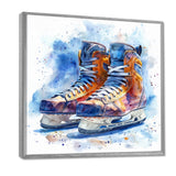 Yellow Blue Watercolor Hockey Skates - Sport Hockey Canvas Wall Art