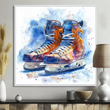 Yellow Blue Watercolor Hockey Skates - Sport Hockey Canvas Wall Art