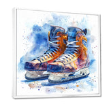 Yellow Blue Watercolor Hockey Skates - Sport Hockey Canvas Wall Art