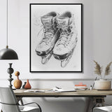 Grey Hockey Skates Hung On Wall I - Sport Hockey Canvas Wall Art