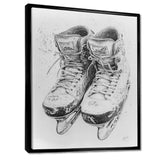 Grey Hockey Skates Hung On Wall I - Sport Hockey Canvas Wall Art