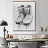 Grey Hockey Skates Hung On Wall I - Sport Hockey Canvas Wall Art
