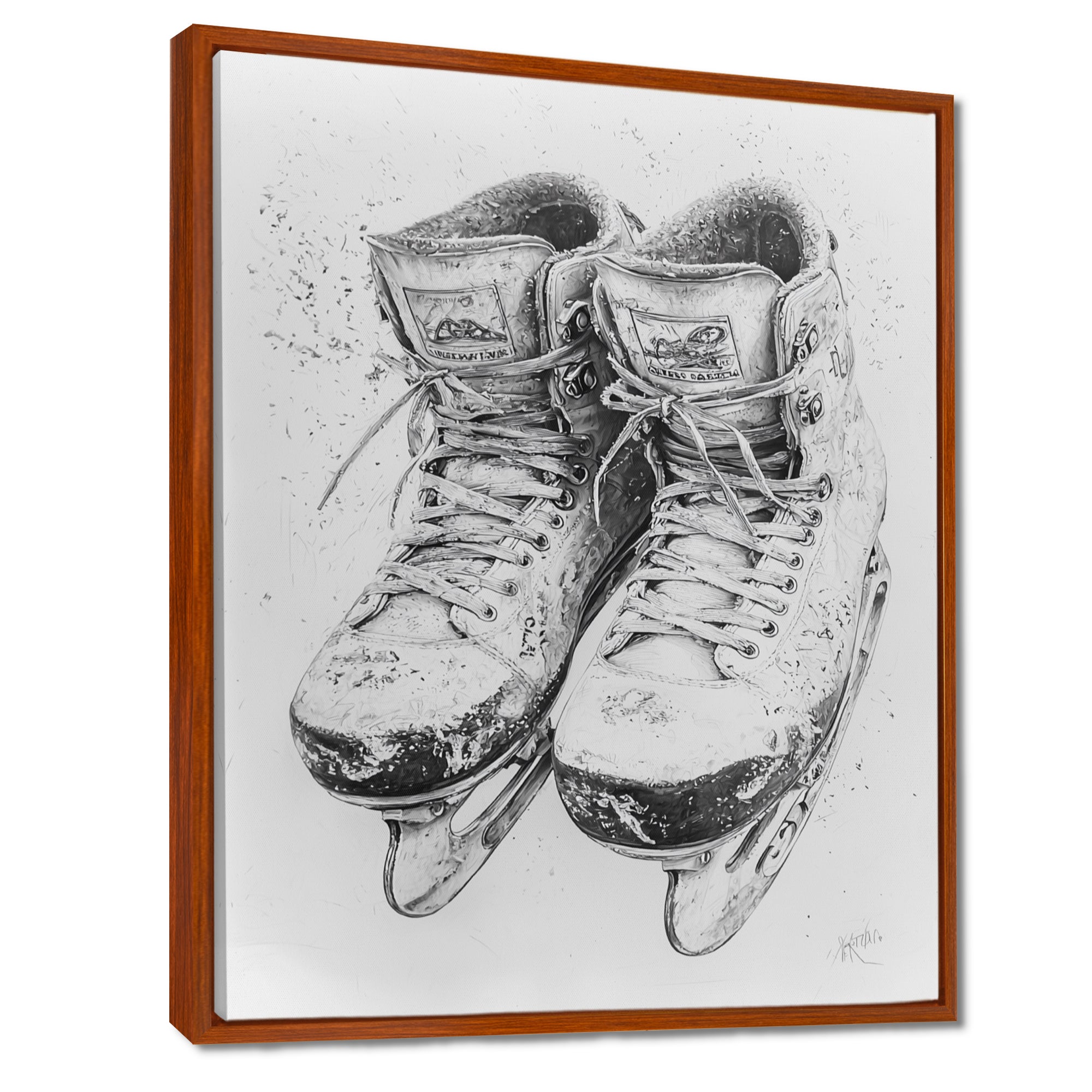 Grey Hockey Skates Hung On Wall I - Sport Hockey Canvas Wall Art